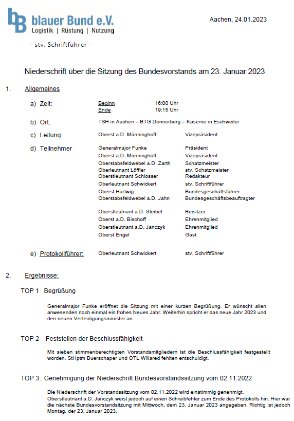 Niederschrift Vorstandssitzung 01/2023
