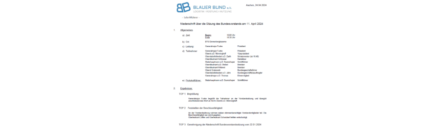 Niederschrift Vorstandssitzung 02/2024